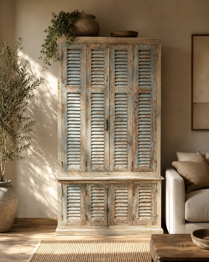 Houten kast met louvre