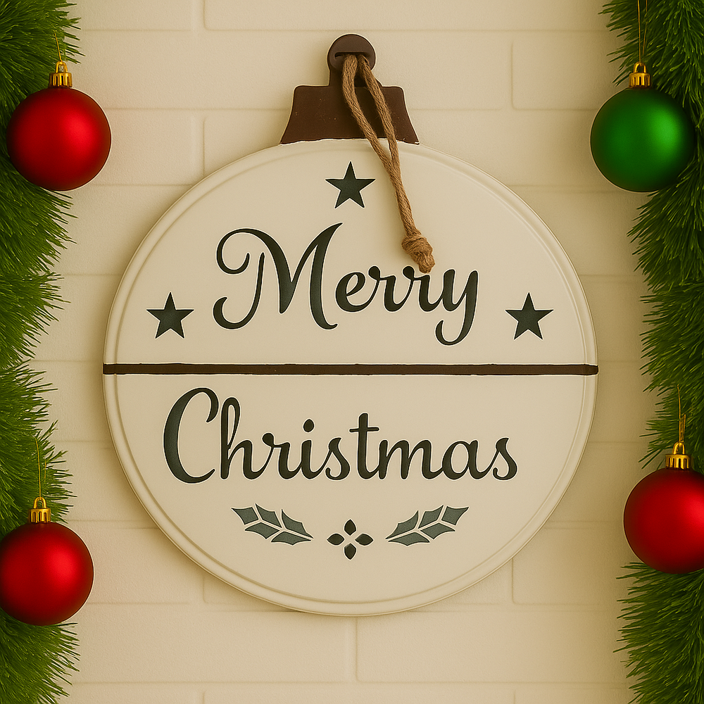 IJzeren kerstbal plat: Merry Christmas