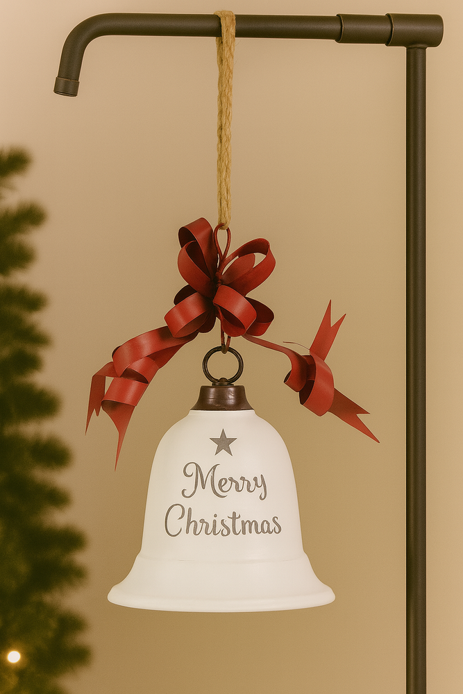 Kerstbel Merry Christmas met strik