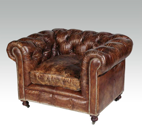 Orkaan Scully staart Vintage lederen Chesterfield fauteuil - Stip International
